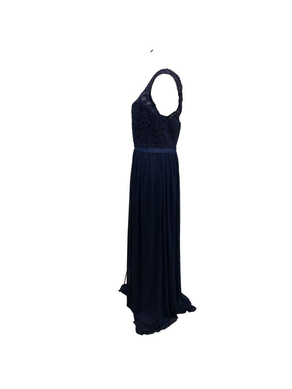David’s Bridal Size 12 one shoulder lace top maxi gown dark blue evening formal - Picture 2 of 14
